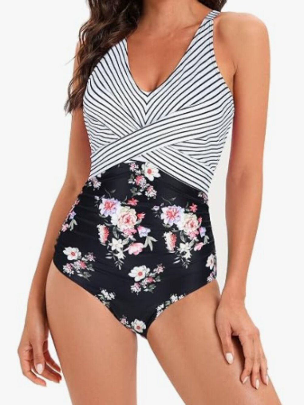 Century Star Womens Flowers & Stripes Swimsuit